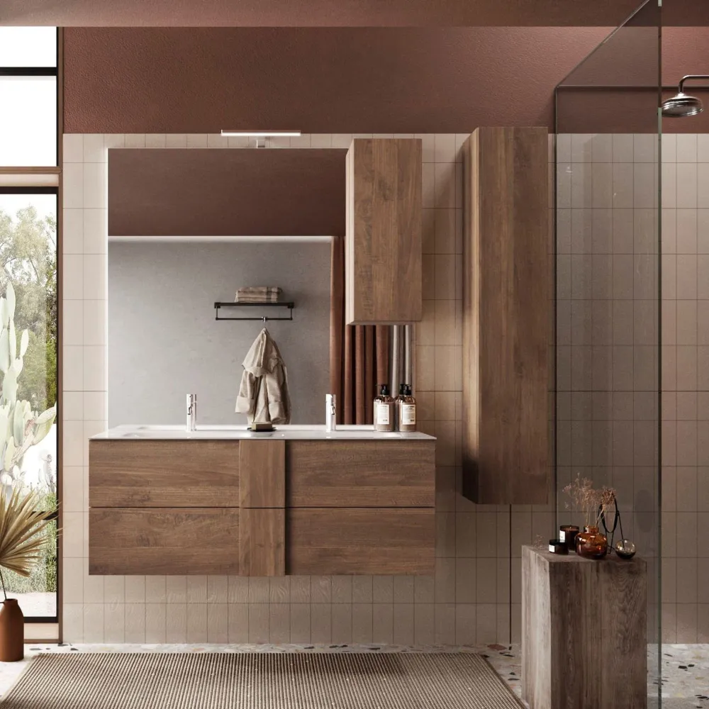 Base lavabo sospesa 120×51×47 cm bianco lucido con cassetti push‑pull - JUPITER