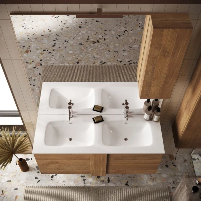 Base lavabo sospesa 120×51×47 cm bianco lucido con cassetti push‑pull - JUPITER