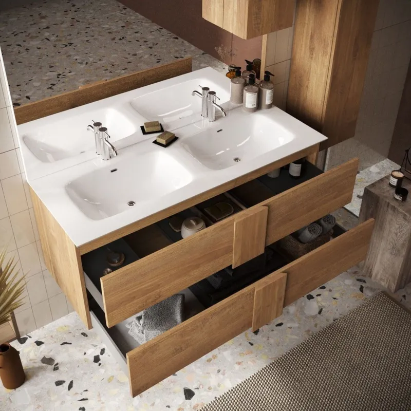Base lavabo sospesa 120×51×47 cm bianco lucido con cassetti push‑pull - JUPITER