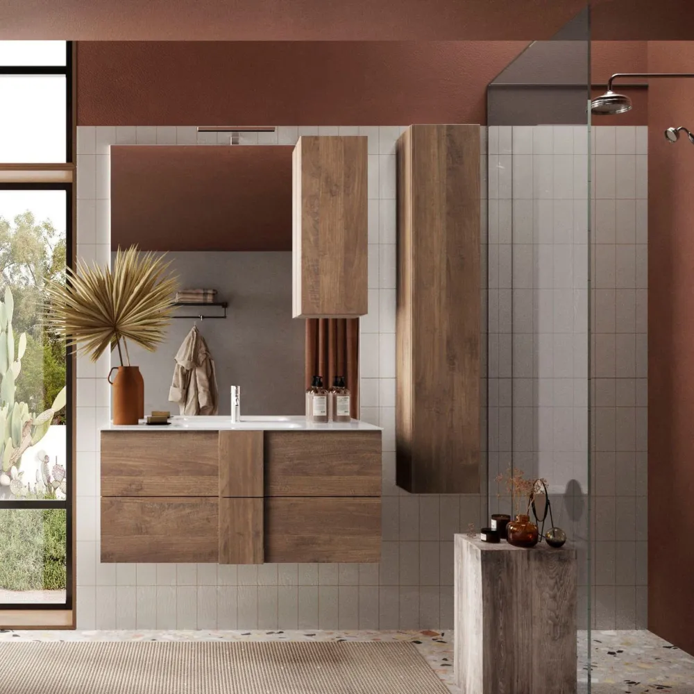 Base lavabo sospesa 80×51×47 cm bianco lucido con cassetti push‑pull - JUPITER