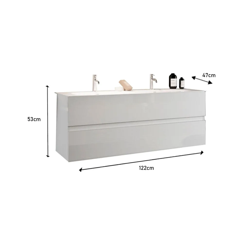 Base lavabo sospesa 120×51×47 cm bianco lucido con cassetti push‑pull - SPACE 2