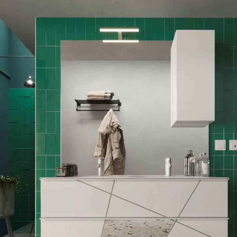 Specchiera 120×110×18 cm bianco lucido retroilluminata a LED - SPACE