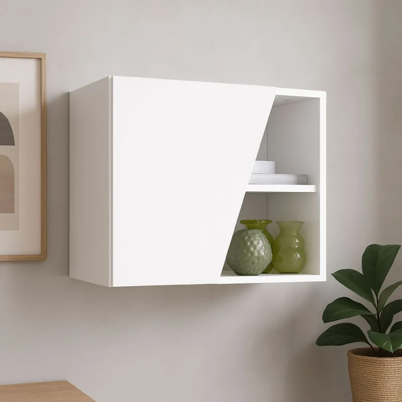Pensile cubotto 55×30×50 bianco lucido con design sospeso e anta frontale - ETERNITY