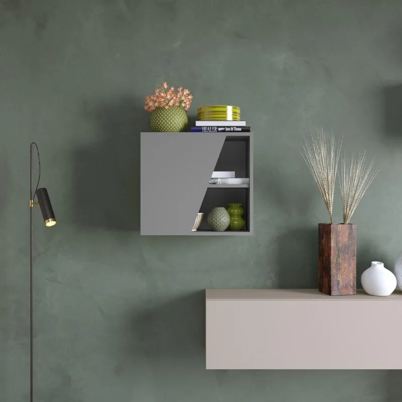 Pensile cubotto 55×30×50 ardesia con anta frontale sagomata e finitura effetto pietra - ETERNITY