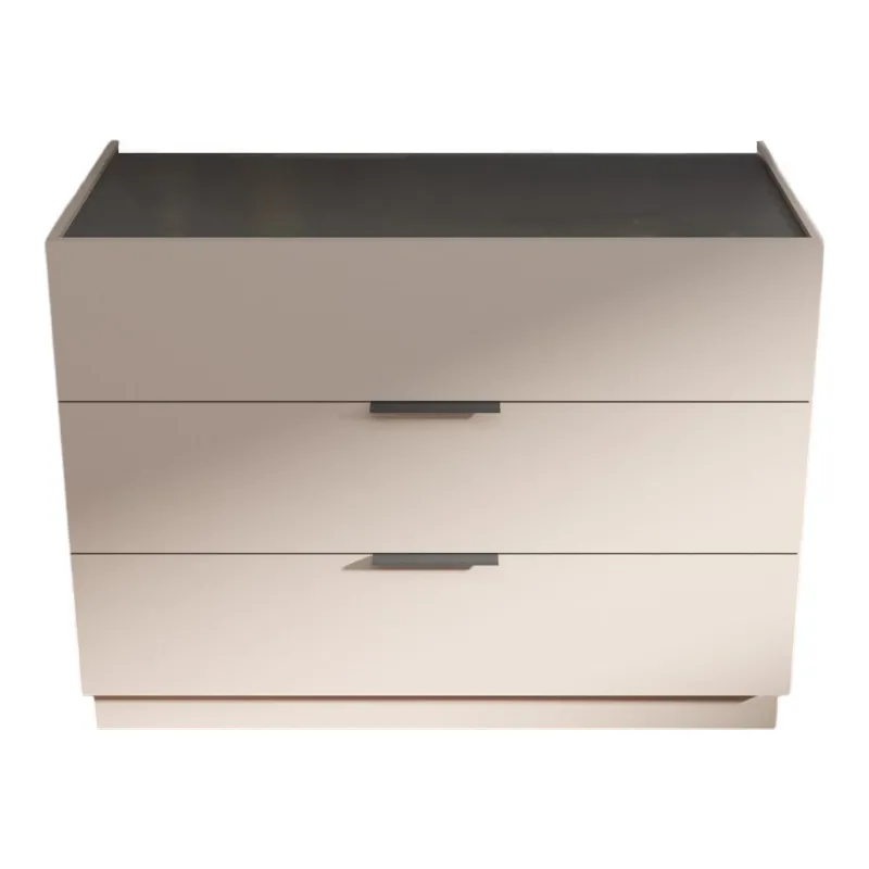 Comò 110×83×52 cashmere e antracite con tre cassetti e maniglie in tinta - MUSA