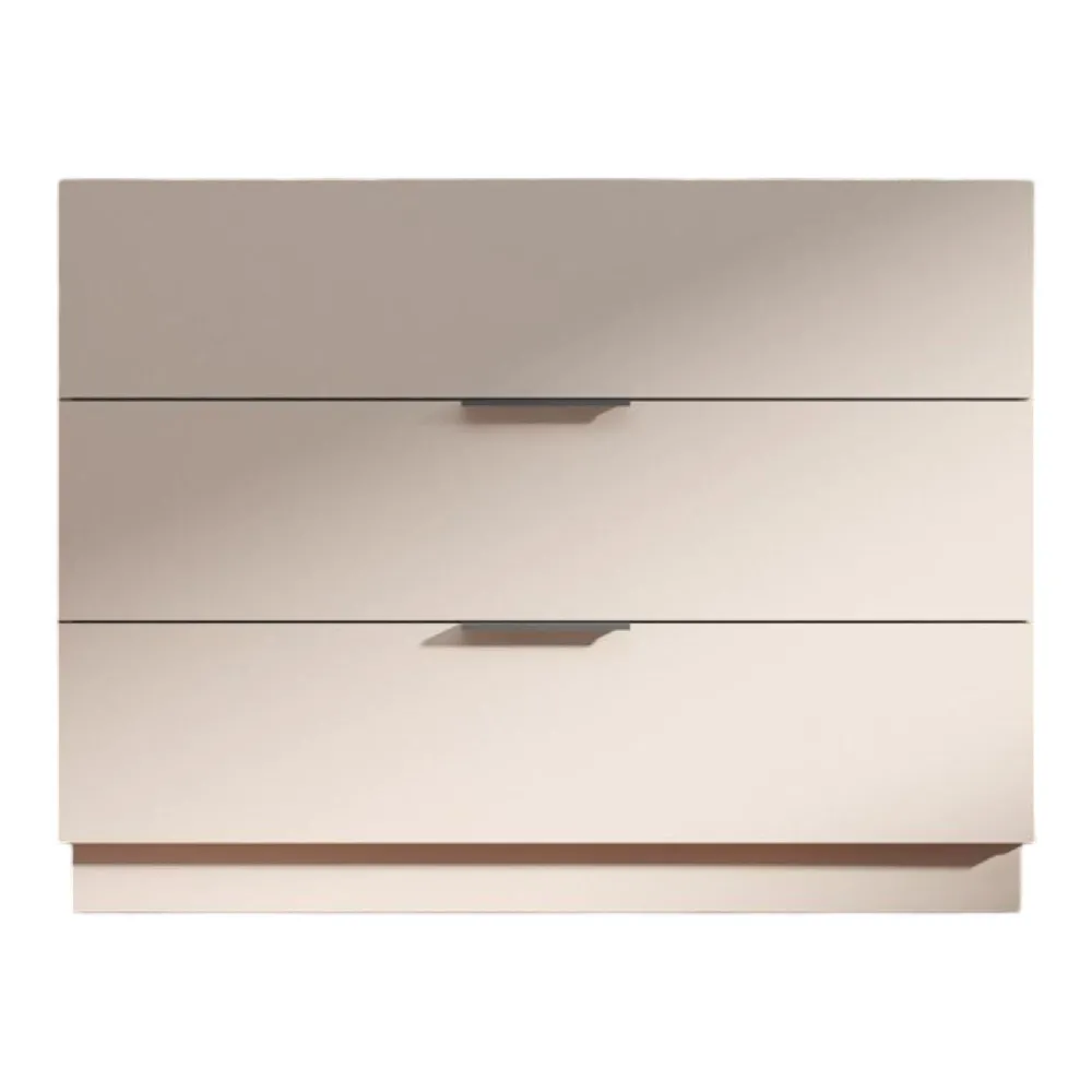 Comò 110×83×52 cashmere e antracite con tre cassetti e maniglie in tinta - MUSA