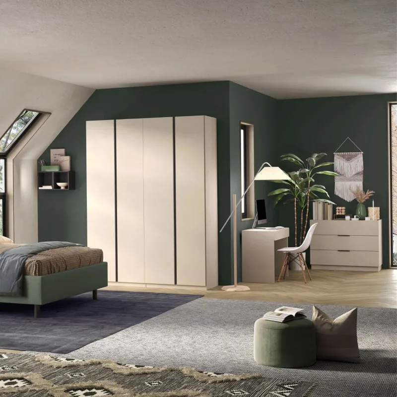 Comò 110×83×52 cashmere e antracite con tre cassetti e maniglie in tinta - MUSA