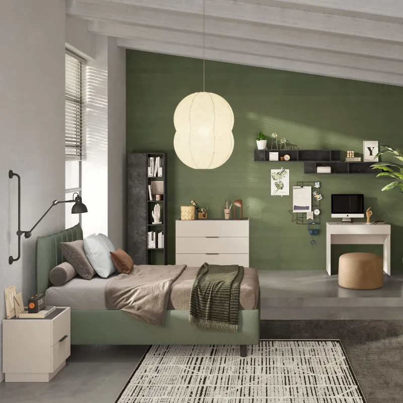 Comò 110×83×52 cashmere e antracite con tre cassetti e maniglie in tinta - MUSA