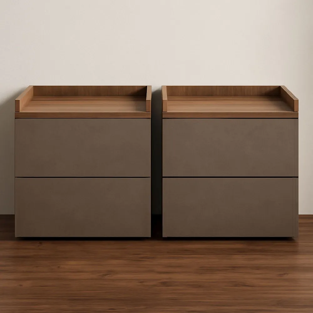 Coppia comodini 53×51×42 bronzo e rovere mercure con 2 cassetti – collezione LOFT