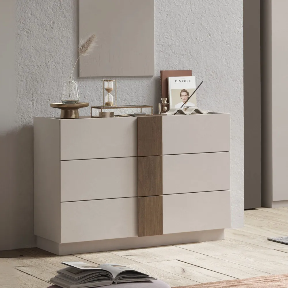 Comò 110×83×52 cashmere e mercure con 3 cassetti soft-close - JUPITER