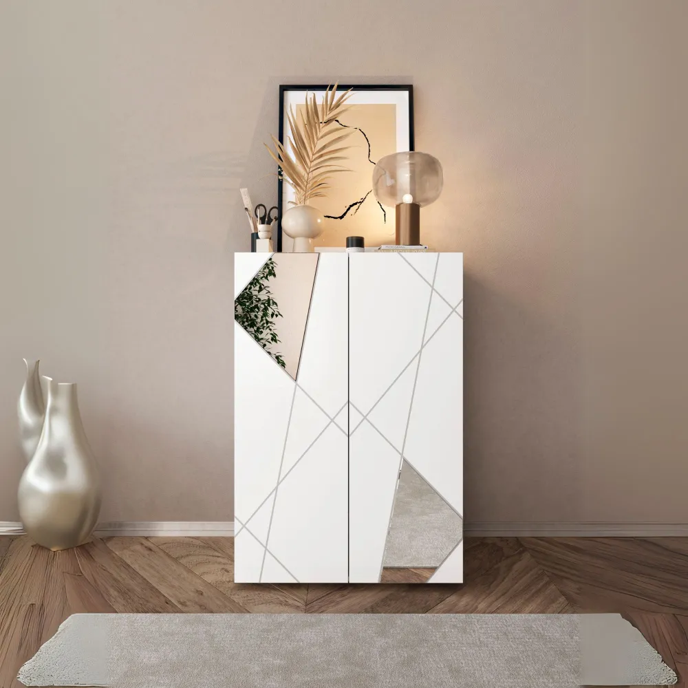 Mobile 2 ante 78x114x35 bianco lucido con 4 ripiani interni - VITTORIA 2
