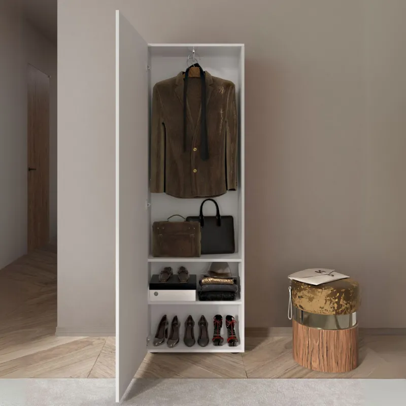 Colonna armadio 78×185×35 bianco lucido con tubo appendiabiti - VITTORIA