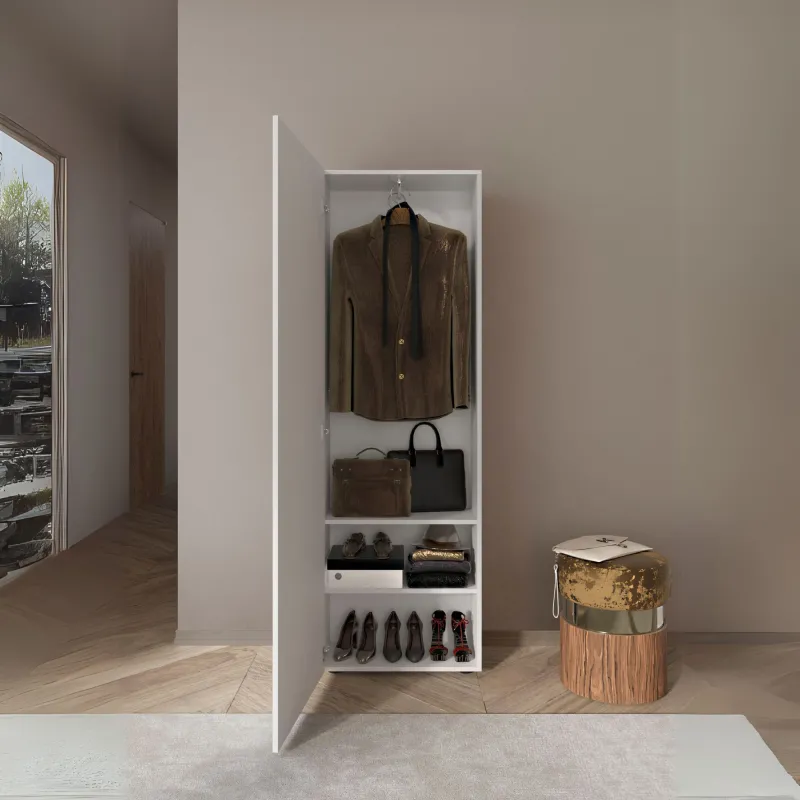 Colonna armadio 78×185×35 bianco lucido con tubo appendiabiti - VITTORIA