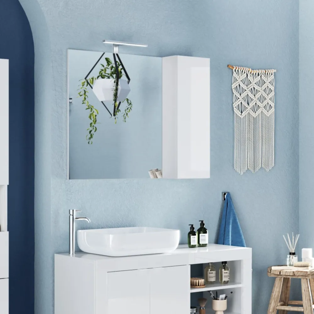 Specchiera 110×75×18 cm bianco lucido con colonna e luce LED - ATHEA 2