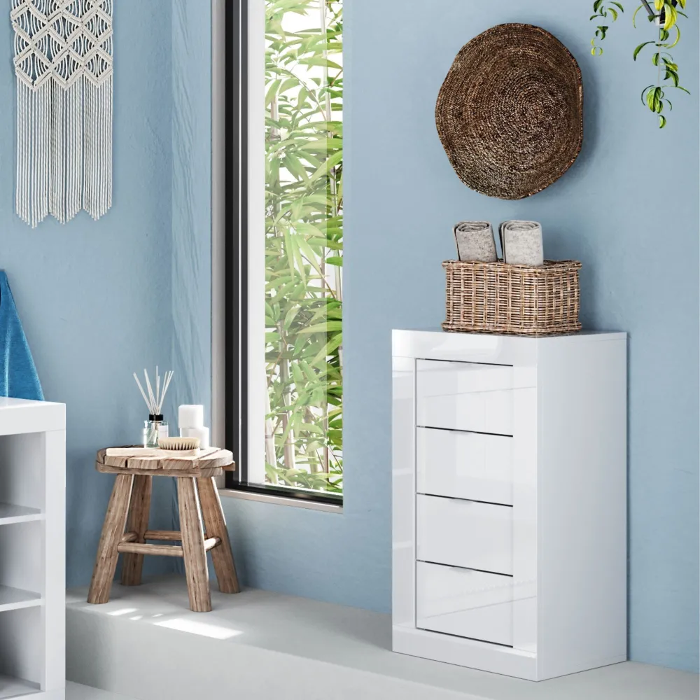 Cassettiera piccola 42×78×35 cm bianco lucido con 4 cassetti - ATHEA