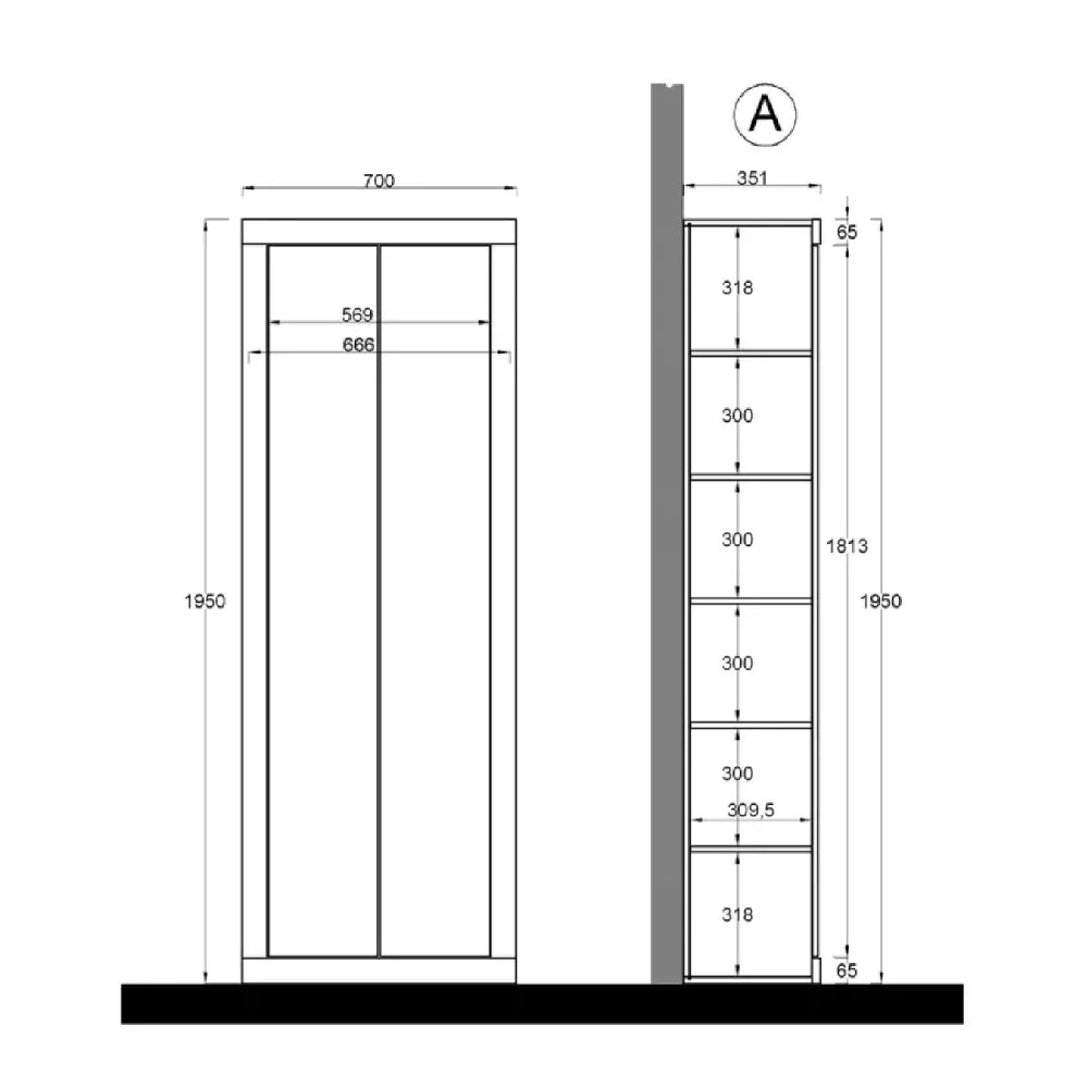 Colonna alta 70×195×35 cm bianco lucido a due ante - ATHEA 2