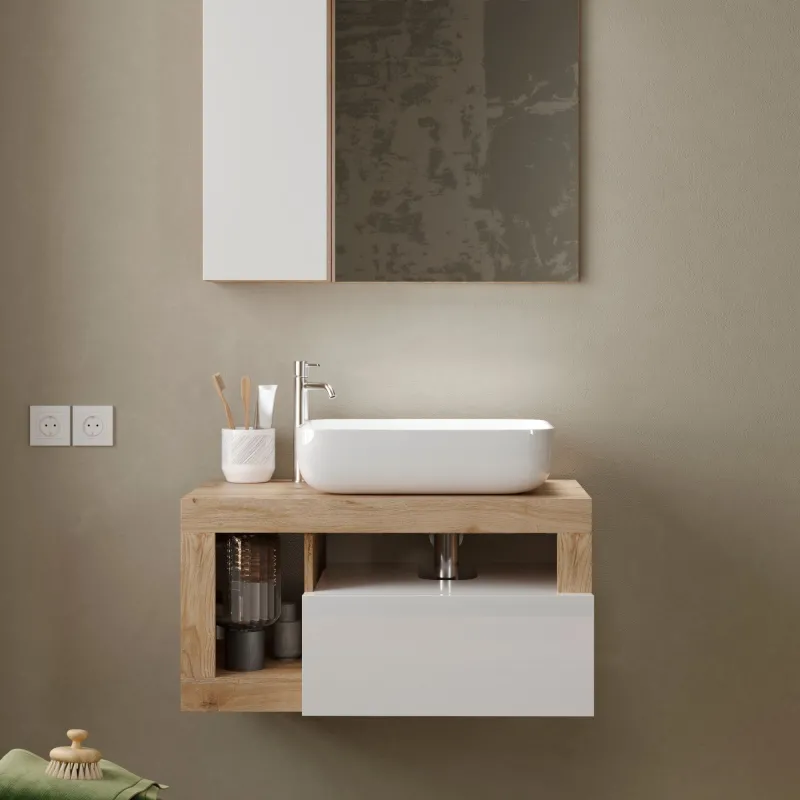 Base lavabo sospesa 79×49 cm Cadiz Oak con cassetti slim - HAMBURG
