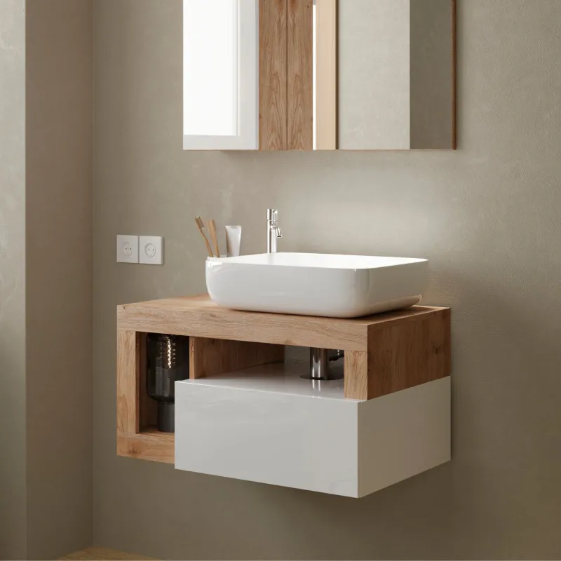 Base lavabo sospesa 79×49 cm Cadiz Oak con cassetti slim - HAMBURG