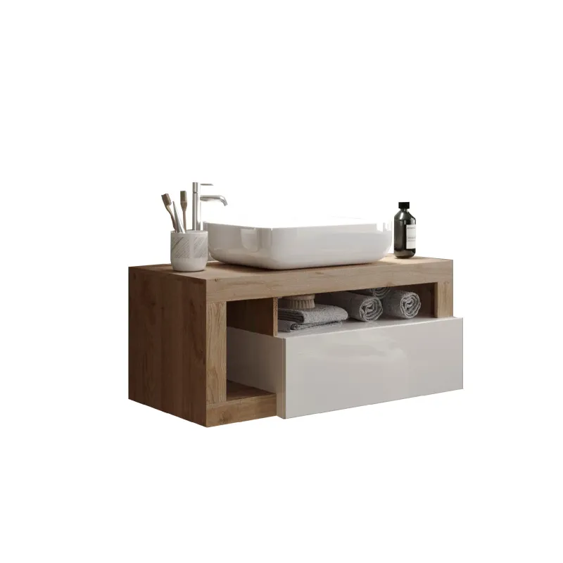 Base lavabo sospesa 79×49 cm Cadiz Oak con cassetti slim - HAMBURG