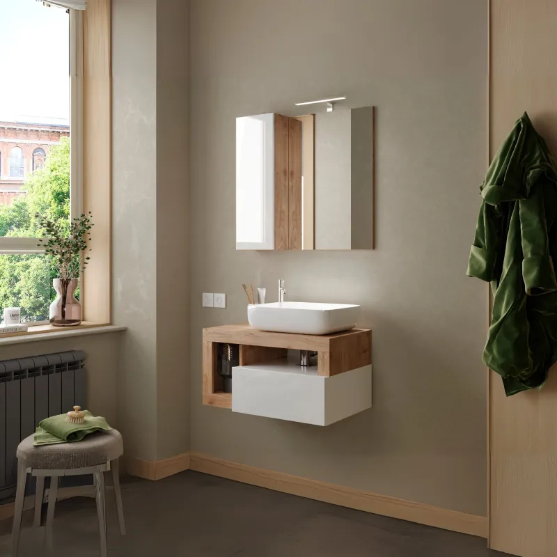 Base lavabo sospesa 79×49 cm Cadiz Oak con cassetti slim - HAMBURG