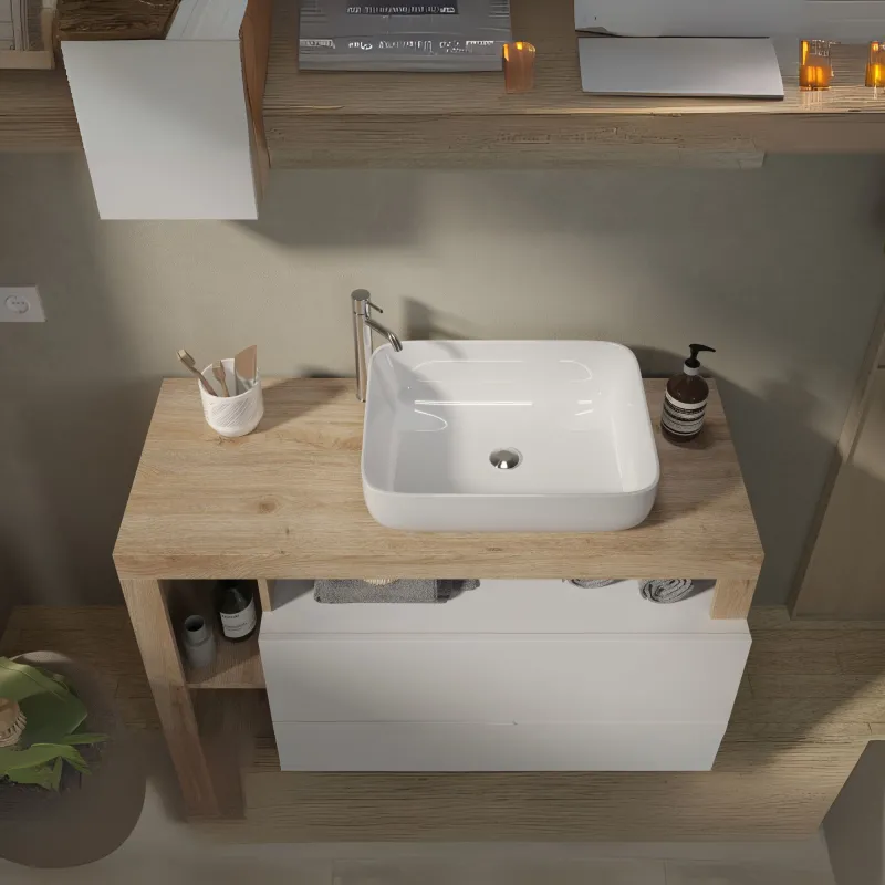 Base lavabo sospesa 79×49 cm Cadiz Oak con cassetti slim - HAMBURG
