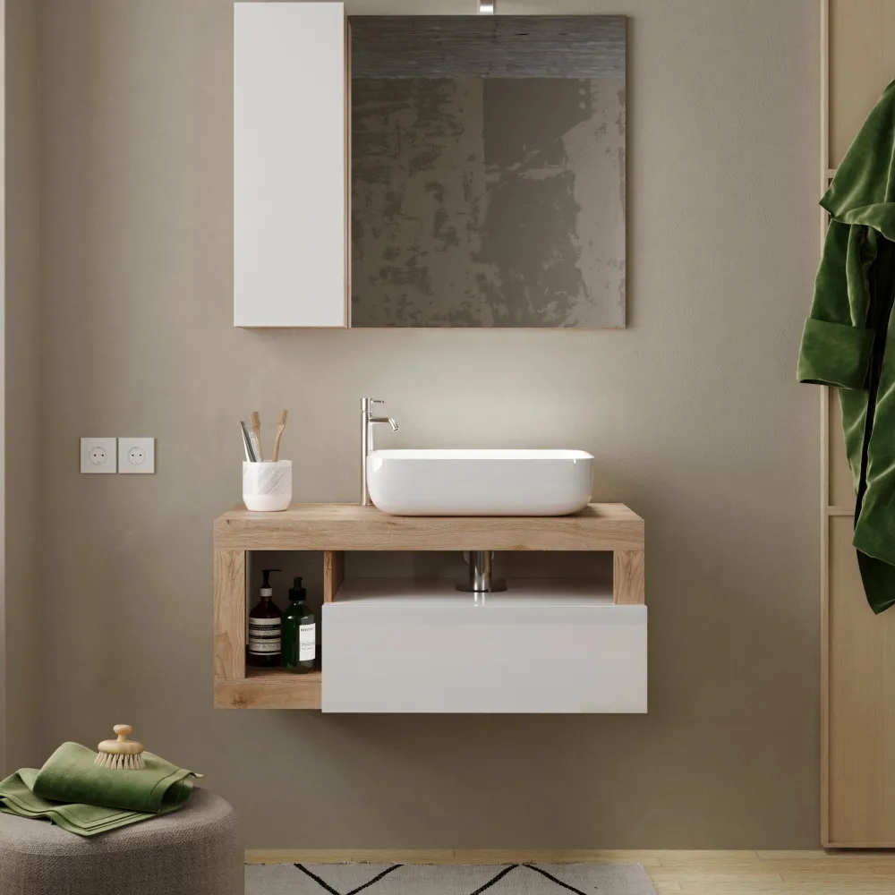 Base lavabo sospesa 92×49 cm Cadiz Oak con cassetti slim - HAMBURG