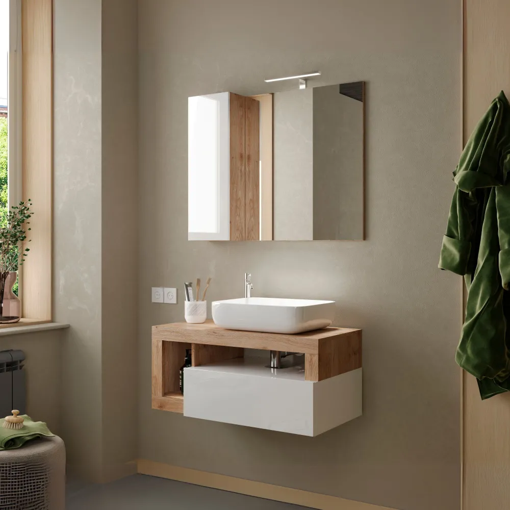 Base lavabo sospesa 92×49 cm Cadiz Oak con cassetti slim - HAMBURG 2