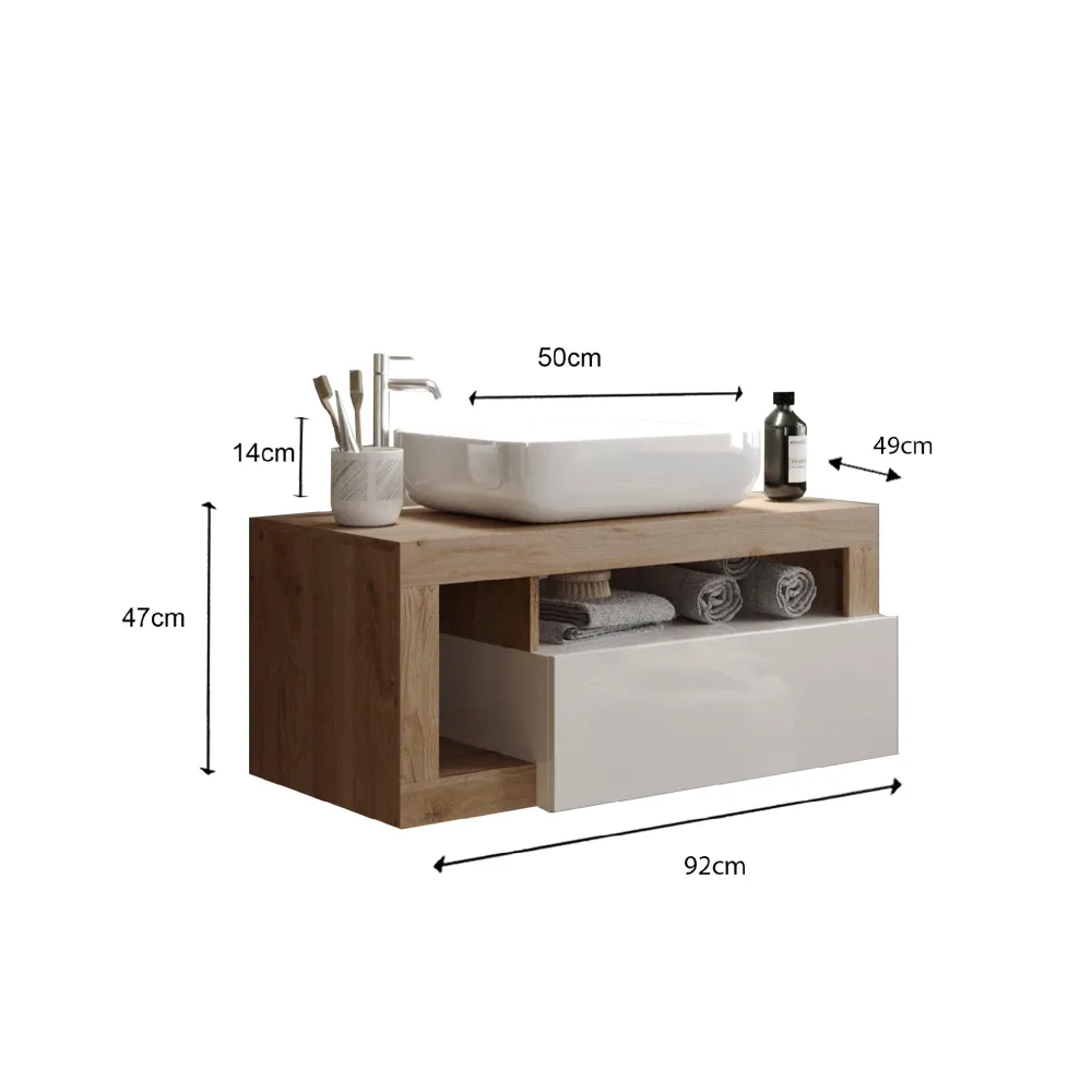 Base lavabo sospesa 92×49 cm Cadiz Oak con cassetti slim - HAMBURG