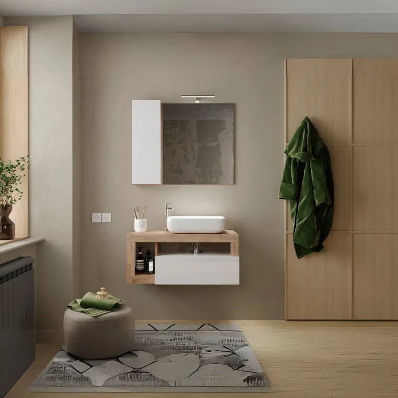 Base lavabo sospesa 92×49 cm Cadiz Oak con cassetti slim - HAMBURG