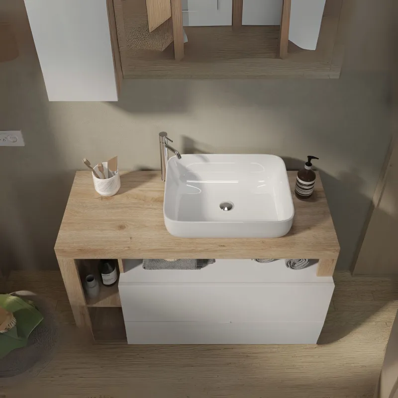 Base lavabo sospesa 92×49 cm Cadiz Oak con cassetti slim - HAMBURG