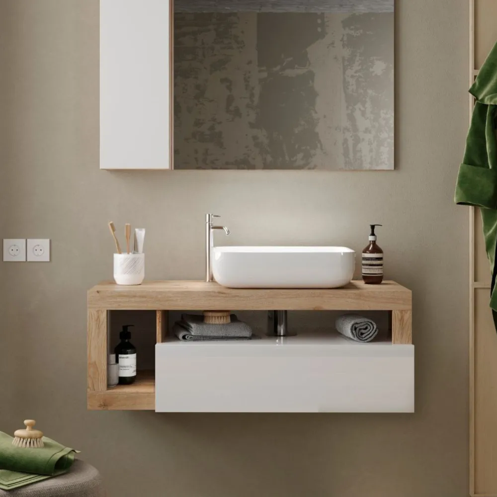 Base lavabo sospesa 110×49 cm Cadiz Oak con cassetti slim - HAMBURG