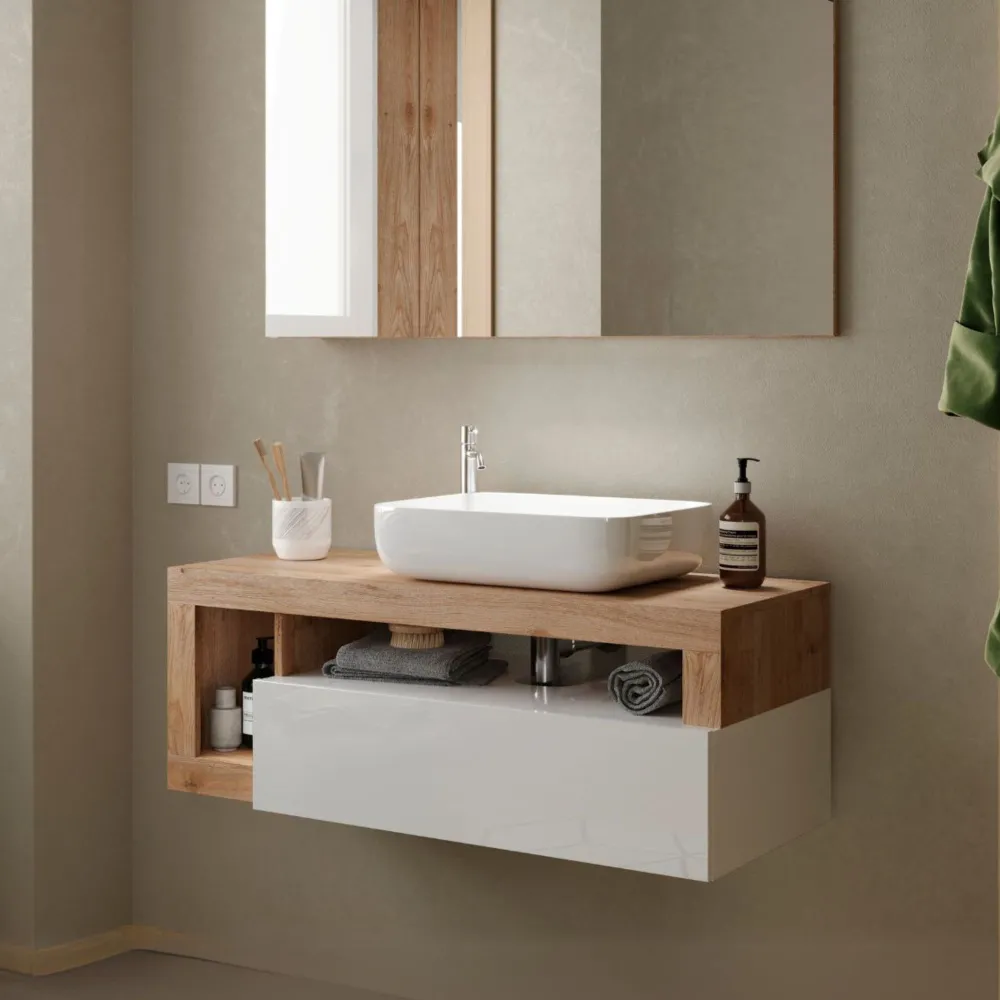 Base lavabo sospesa 110×49 cm Cadiz Oak con cassetti slim - HAMBURG 2