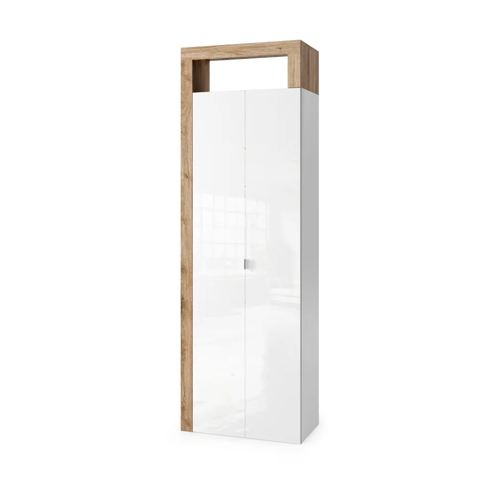 Colonna 64×195×35 cm  Bianco lucido e Cadiz a due ante 5 ripiani - HAMBURG 2