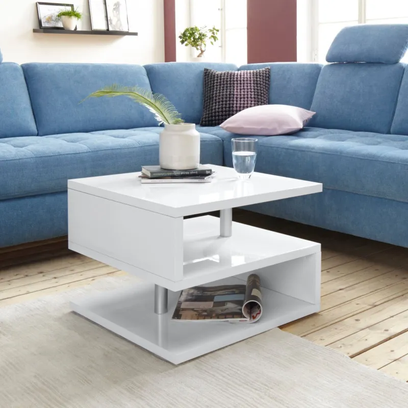 Tavolino 55 cm Bianco Lucido Design Moderno per Soggiorno - Zeta