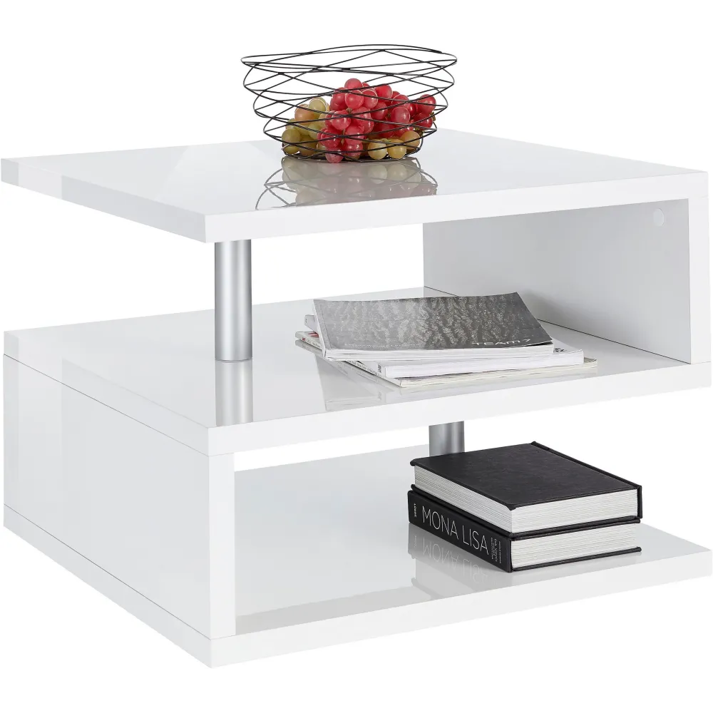 Tavolino 55 cm Bianco Lucido Design Moderno per Soggiorno - Zeta 2