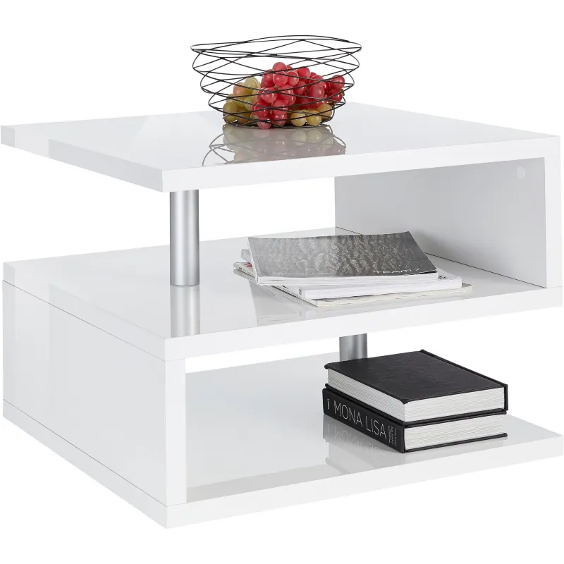 Tavolino 55 cm Bianco Lucido Design Moderno per Soggiorno - Zeta