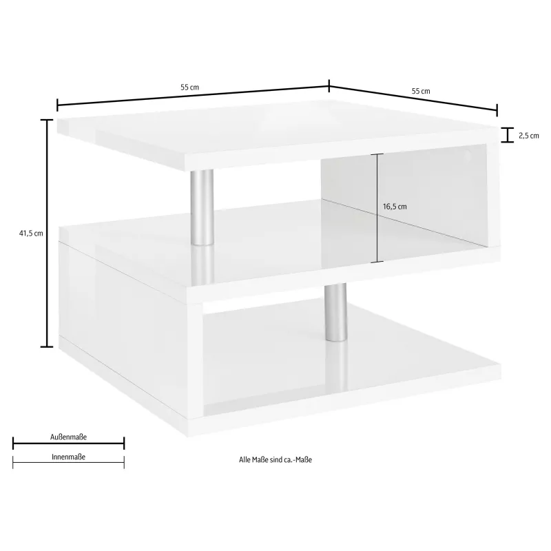 Tavolino 55 cm Bianco Lucido Design Moderno per Soggiorno - Zeta