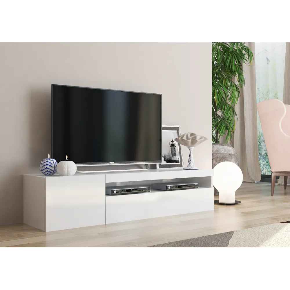 Porta TV 150x36,5x40 cm Bianco Laccato Lucido Design Moderno - Frozen