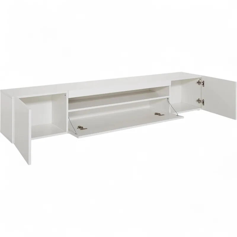 Porta TV 200x36,5x40 cm Bianco Laccato Lucido Design Moderno con Ante e Vano a Giorno - Frozen