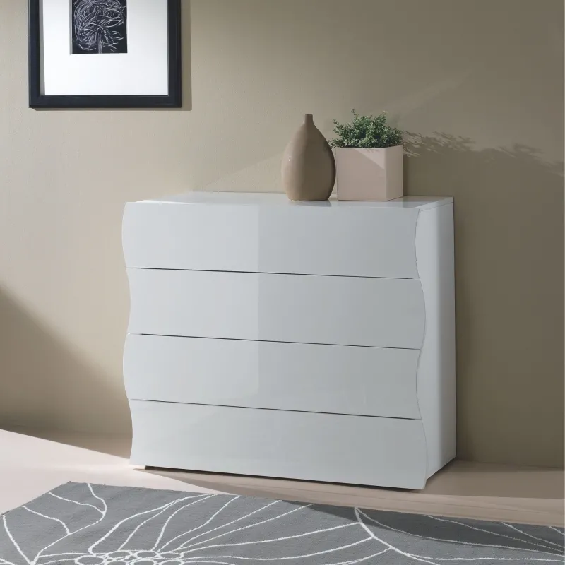 Cassettiera 98x39,5x81,5 cm Laccato Lucido Motivo Ondulatorio 4 Cassetti - Mare