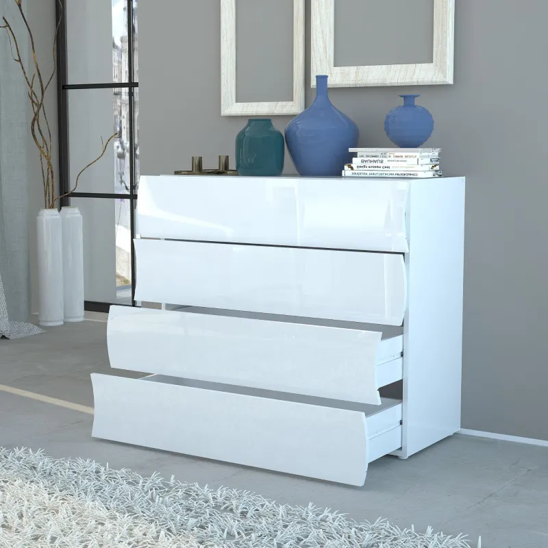 Cassettiera 98x39,5x81,5 cm Laccato Lucido Motivo Ondulatorio 4 Cassetti - Mare