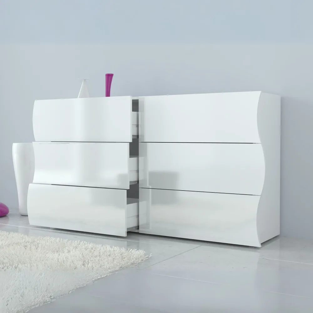 Cassettiera 155x81,5x39,5 cm Laccato Lucido Design Ondulatorio 6 Cassetti - Mare