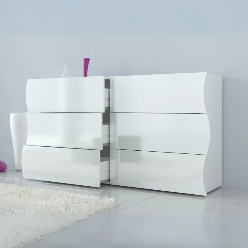 Cassettiera 155x81,5x39,5 cm Laccato Lucido Design Ondulatorio 6 Cassetti - Mare