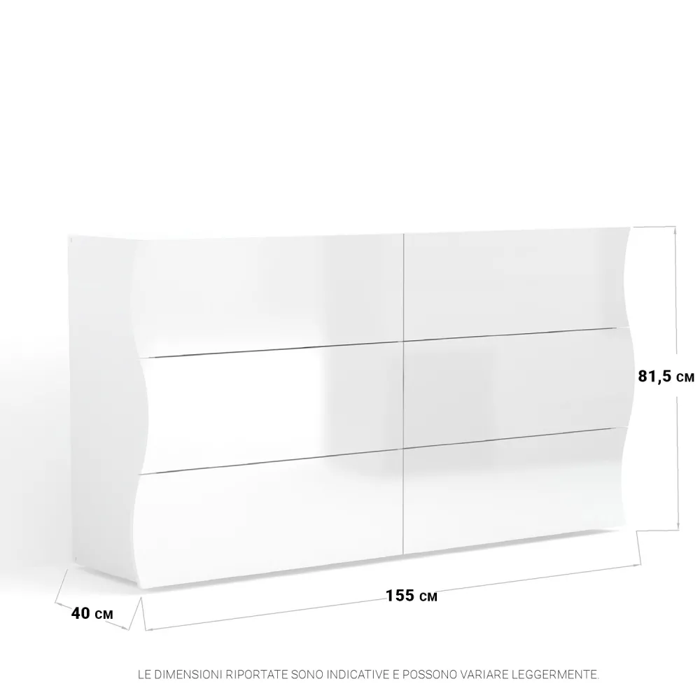 Cassettiera 155x81,5x39,5 cm Laccato Lucido Design Ondulatorio 6 Cassetti - Mare