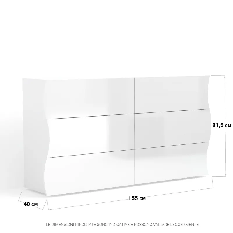 Cassettiera 155x81,5x39,5 cm Laccato Lucido Design Ondulatorio 6 Cassetti - Mare