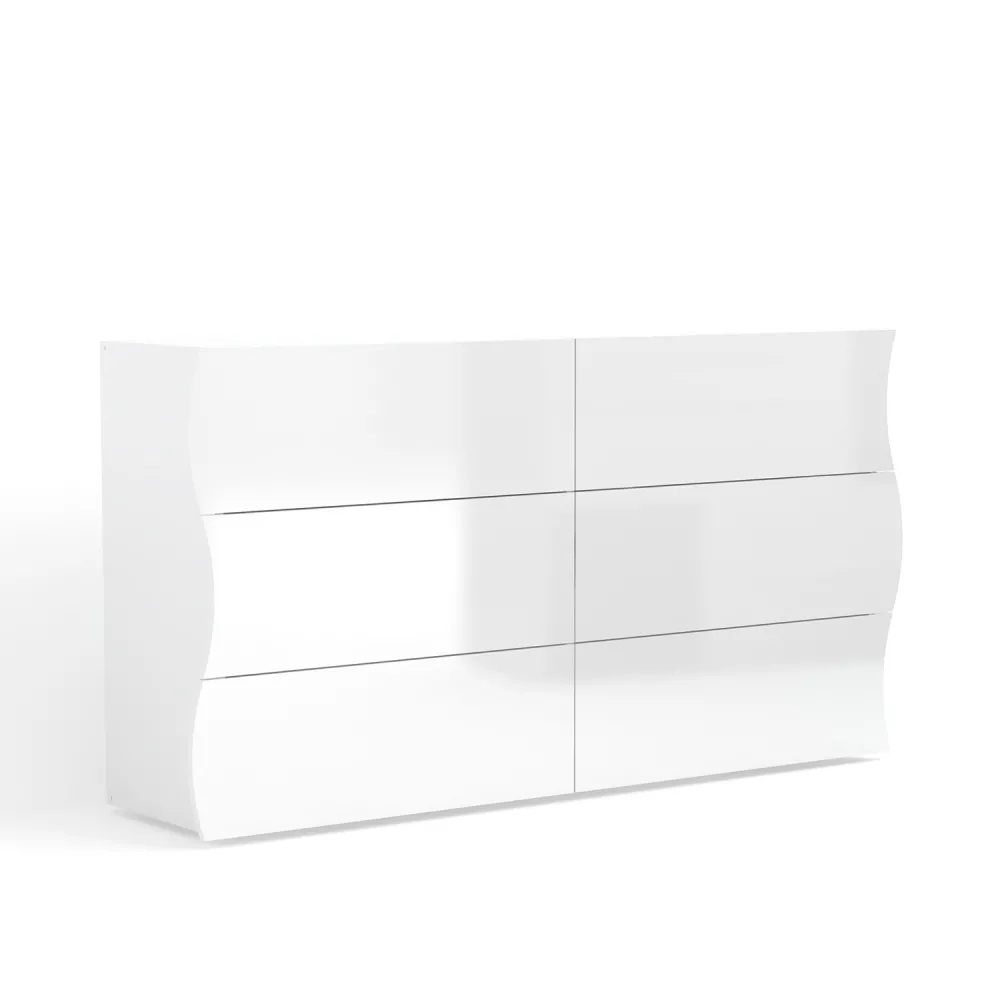 Cassettiera 155x81,5x39,5 cm Laccato Lucido Design Ondulatorio 6 Cassetti - Mare