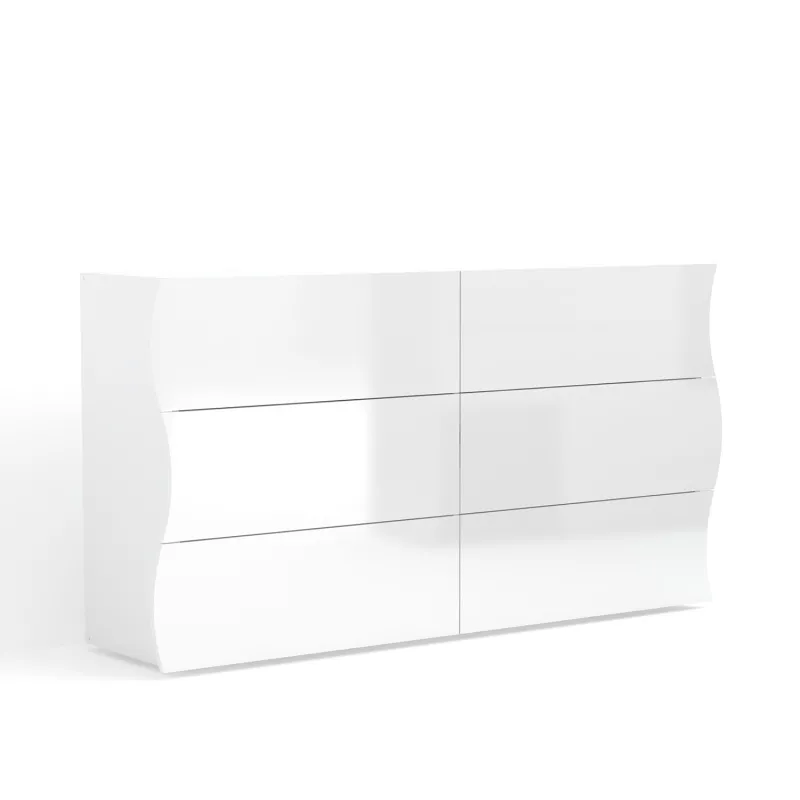 Cassettiera 155x81,5x39,5 cm Laccato Lucido Design Ondulatorio 6 Cassetti - Mare