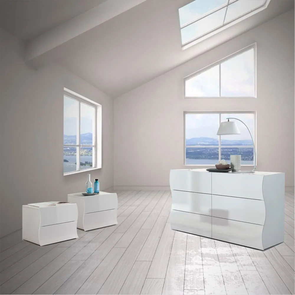 Cassettiera 155x81,5x39,5 cm Laccato Lucido Design Ondulatorio 6 Cassetti - Mare