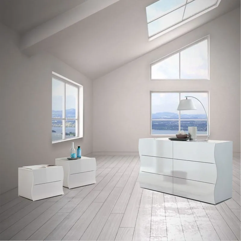 Cassettiera 155x81,5x39,5 cm Laccato Lucido Design Ondulatorio 6 Cassetti - Mare