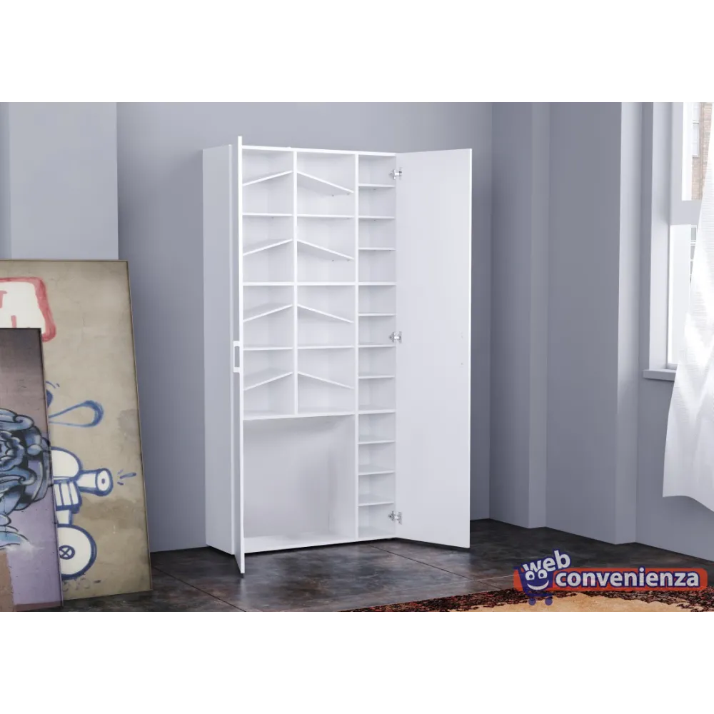 Scarpiera 91x191 Bianco Laccato Lucido Due Ante Battente - Woman